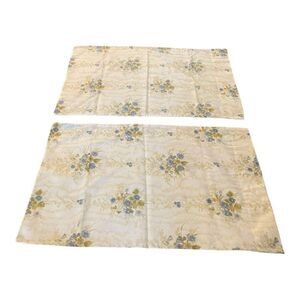 Pair Blue Floral Statepride Muslin No Iron Standard Floral Pillowcases Vintage